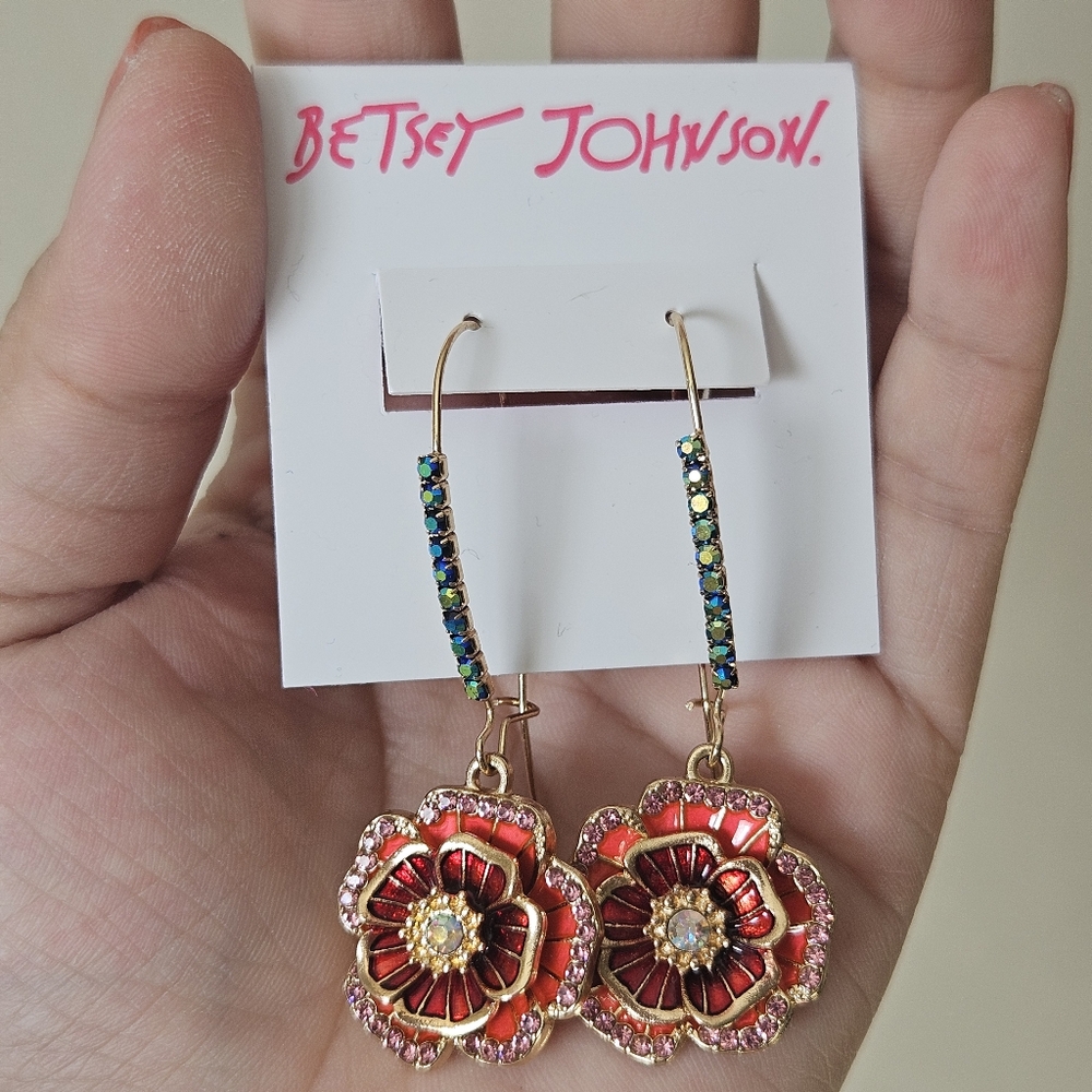 Betsey Johnson Pink and Red Flower Earrings